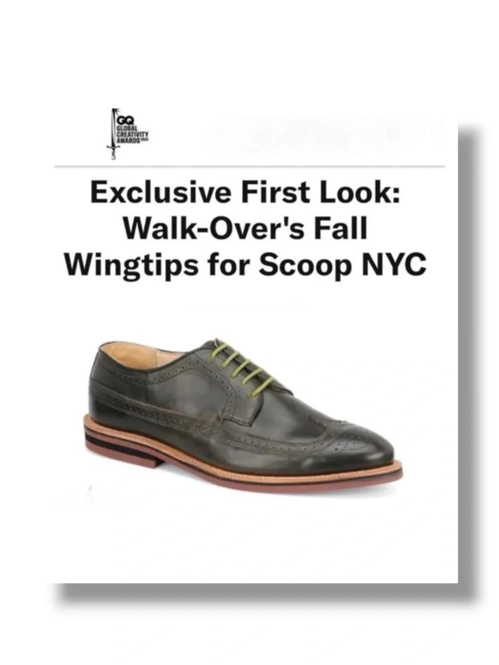 Scoop NYC x Walk Over 𖤐 Oxford Brogues Wingtips 𖤐 Olive Green 𖤐 9.5 𖤐 GQ Mag